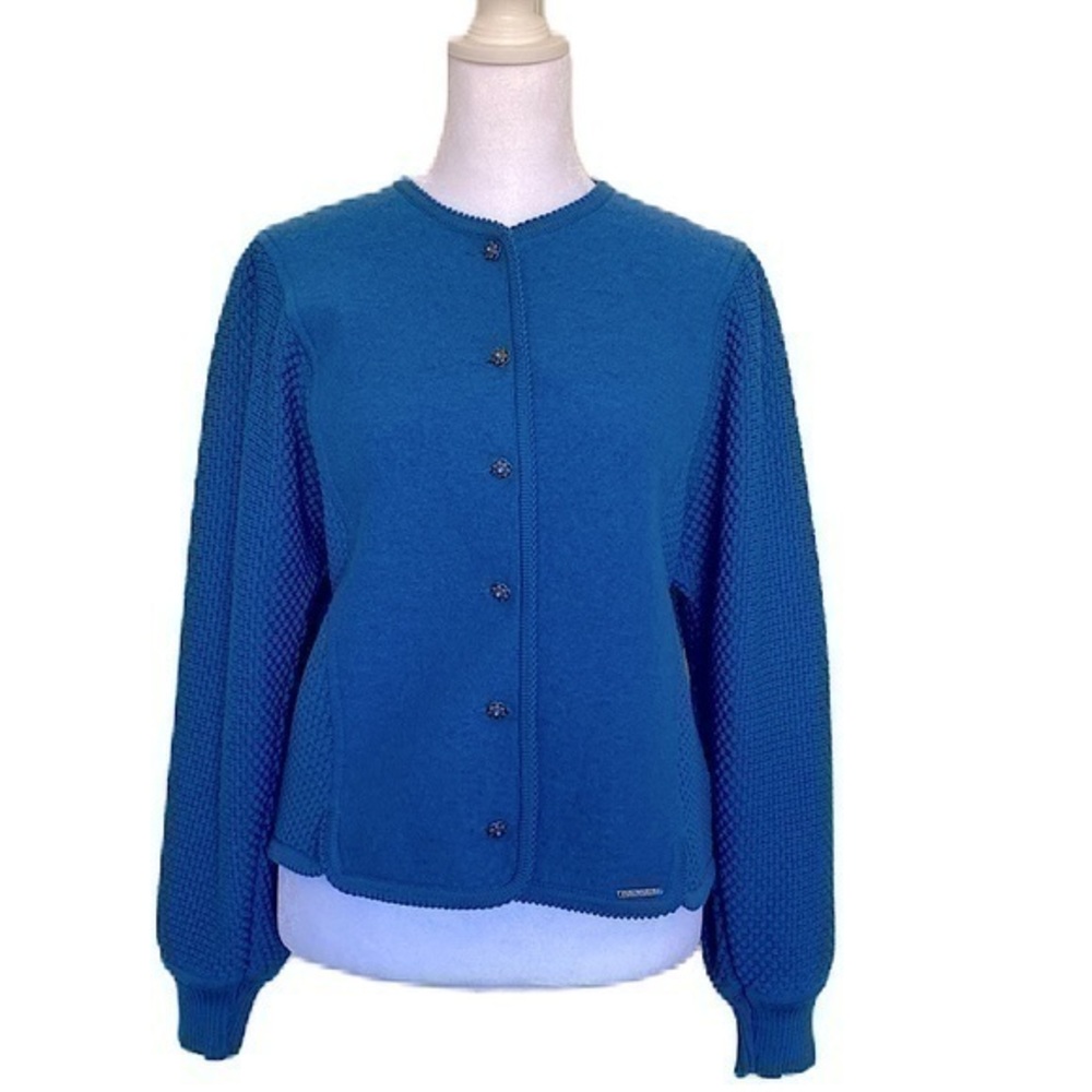 Geiger vintage wool long puffy bishop sleeve sweater button up cardigan, XL